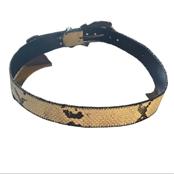 𝅺LUISA CERANO Italy Snakeskin Leather Belt Cream Black 36 EU - Picture 8 of 14